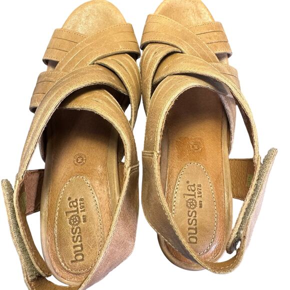 Bussola Tan Leather Cross Strap Heeled Sandals Women's Size 39 EU / 8.5 US - Picture 6 of 8